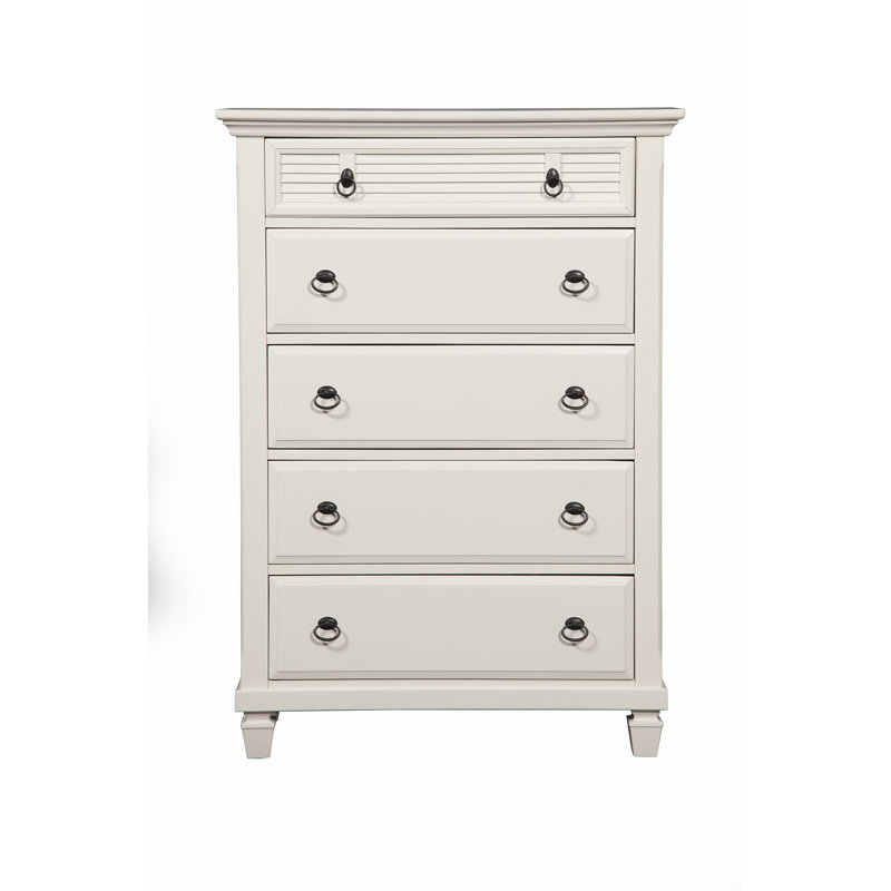 38" White Solid Wood Five Drawer Chest