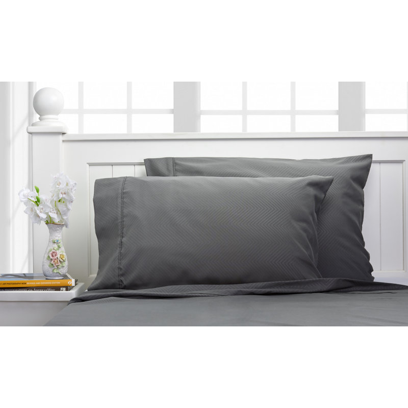 Ensemble de draps en rayonne 4 pièces, Ensemble de draps pour lit simple avec un drap-hou, Gris
