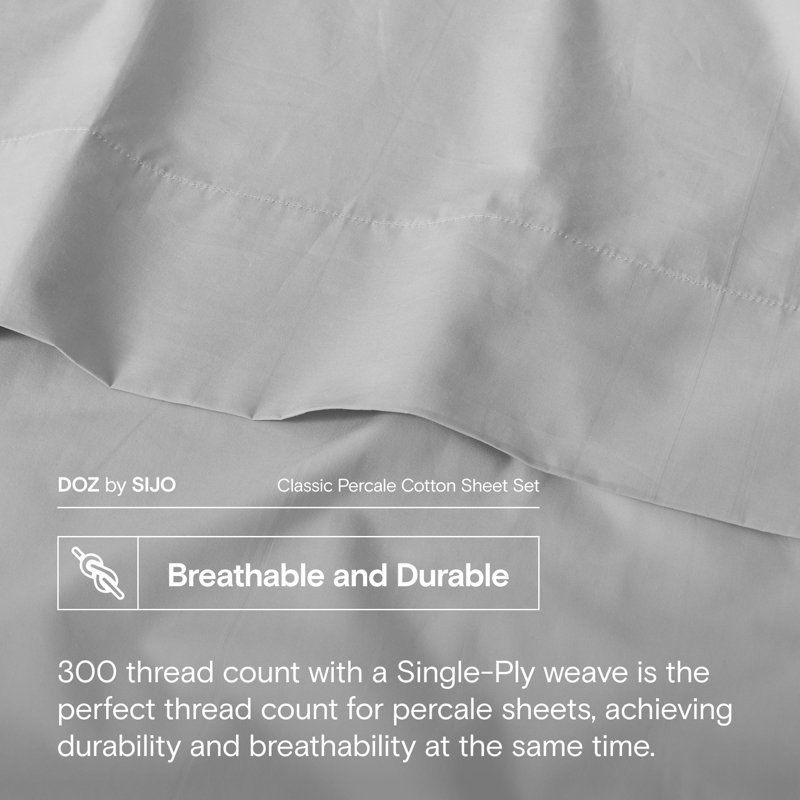 DOZ Organic Percale Sheet Set With A Flat Sheet, Full Sheet Set, Dove