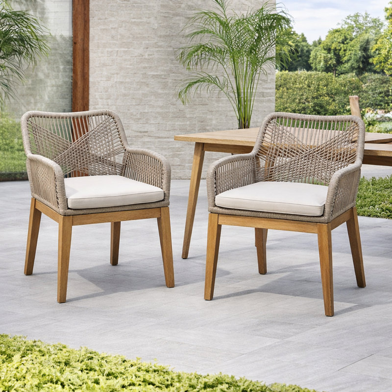 Ensemble de 2 chaises de salle à manger d'extérieur en bois massif avec coussin Jana (ensemble de 2), Naturel