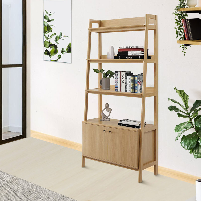 Bixby Oak 21" Slim Tiered Bookshelf with Concealed Storage