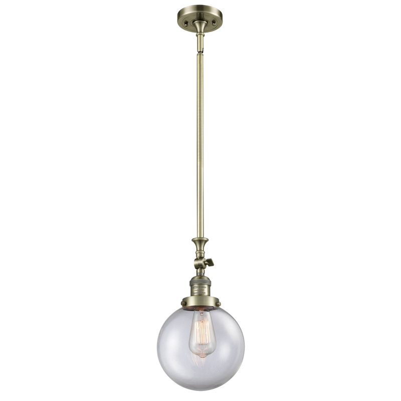Luminaire suspendu sphère 1 lumière Zarmayr, Transparent, Laiton antique, Ampoule non incluse