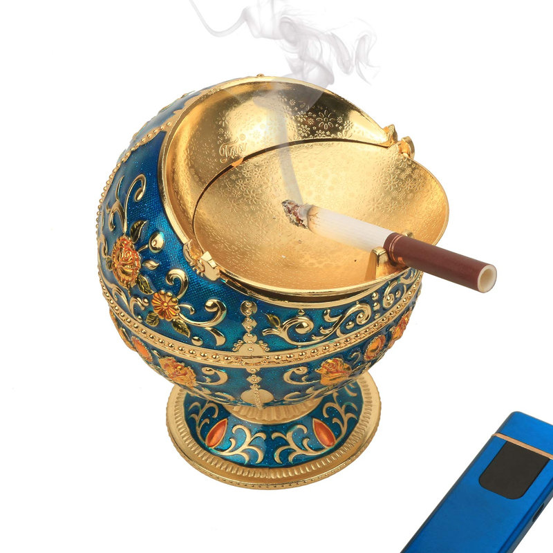 Cigarettes Ashtray with Lid, Metal Portable Windproof Ashtray,(Blue)