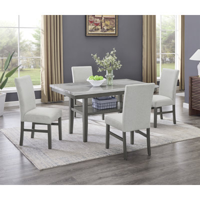 Ensemble de salle à manger 5 pièces 60 "en faux marbre gris Luna - Table rectangulaire avec 4 chaises