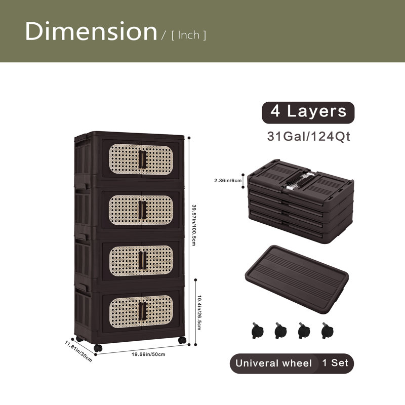 Armoire de rangement pliante latérale de 20 po de large, 4 niveaux, 19,69 po x 11,81 po x 40,55 po, bacs de rangement pliables avec porte magnétique