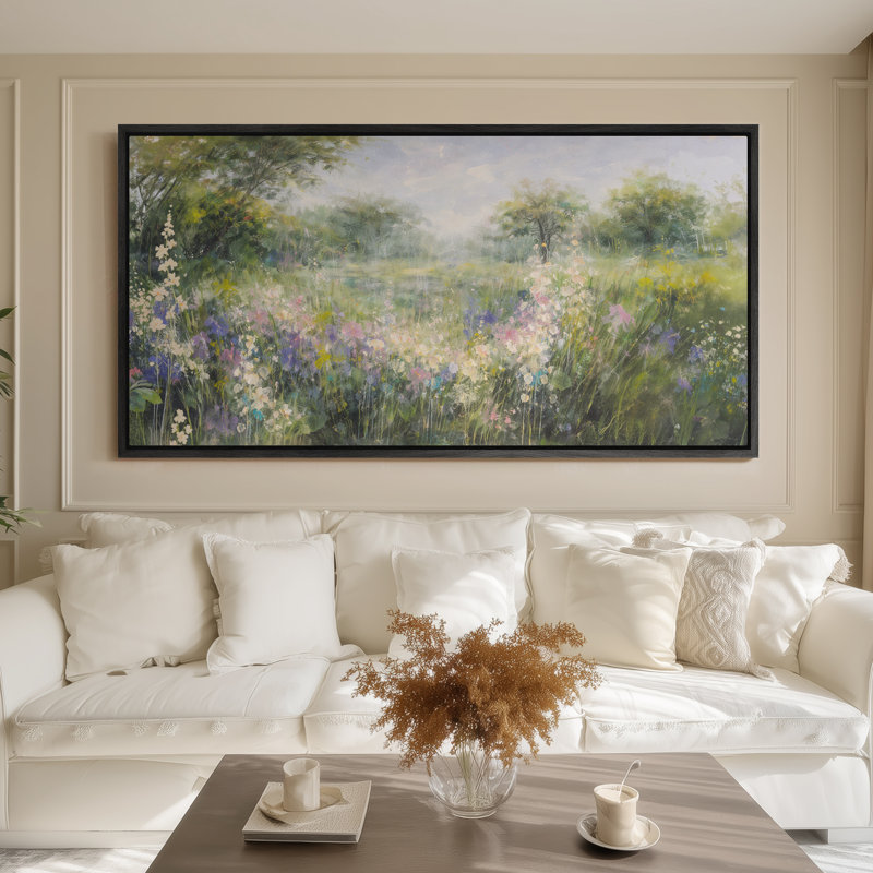 Grande toile murale encadrée, décor de paysage de prairie douce - 60 po x 20 po, 60 po x 30 po, H 30 po x l 60 po, Noir