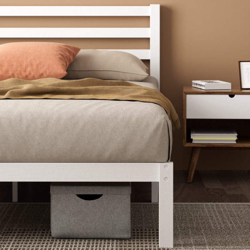Midajah Bamboo Bed Frame with Slatted Headboard, White, Double (135 x 190 cm)