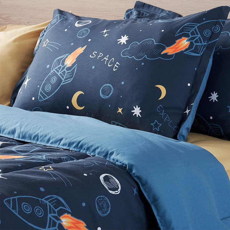  Space Rocket Reversible Duvet Cover Set, Twin/Twin XL, Space Rocket