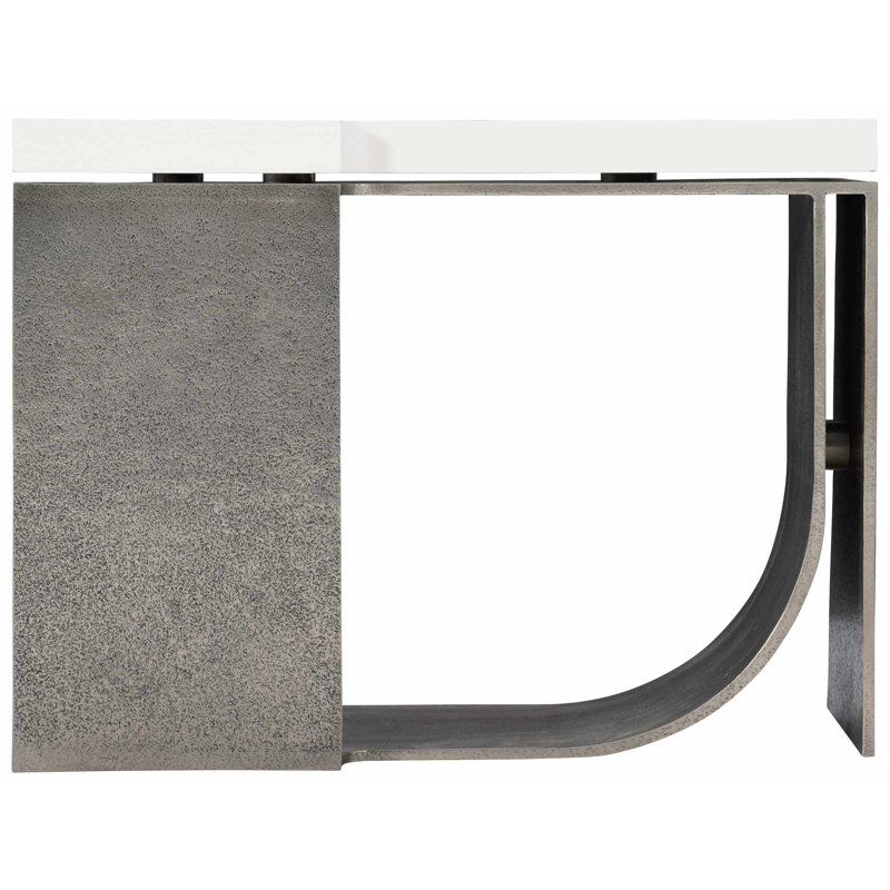 White Plaster Maple Veneer and Graphite Metal End Table