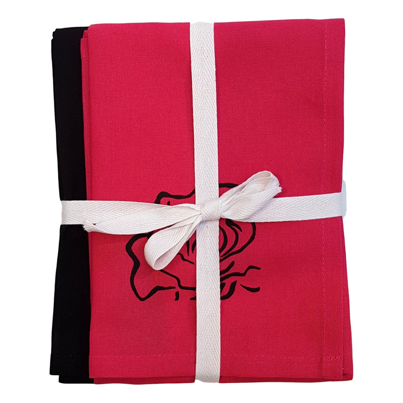 Tracy Cotton Tea Towel Kitchen Towel, Black/Pink