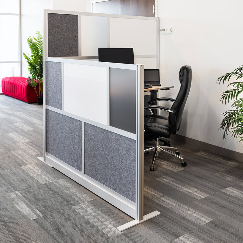 Mur modulaire avec cadre Harmony, H 48 po x L 70 po, Blanc / argenté / gris