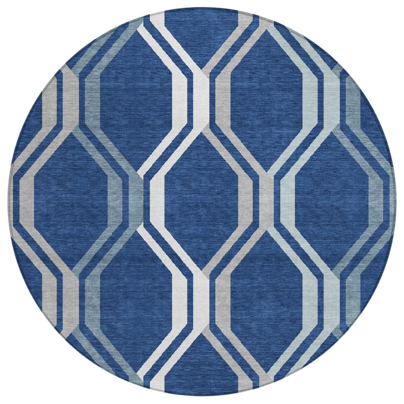 Machine Washable Indoor/Outdoor Hashlamoun ACN2326 Mid-Century Modern Rug, Round 8'