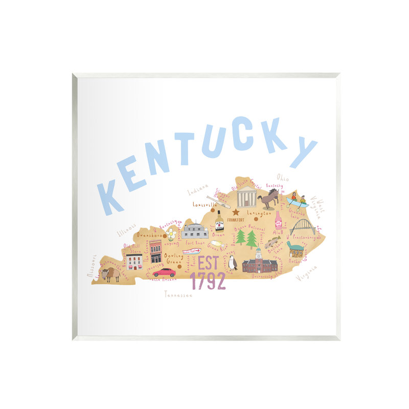 Au-609, estampe numérique, Kentucky, carte, touriste, impression, Mdf, L 12 po x H 12 po x P 0,5 po