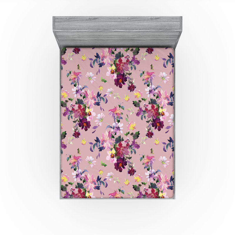 Drap-housse à motif floral Ambesonne, Rose pâle, rouge, jaune / floral, Drap-housse de taille double