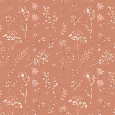 Papier peint adhésif orange vintage à motif floral sauvage, lignes blanches minimalistes, feuilles botaniques, amovible et autocollant, pour chambre, cuisine, placards, 45 cm x 300 cm