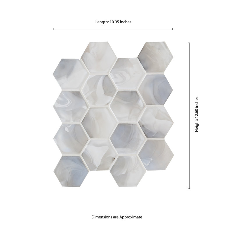 Elyra Perla Hexagon 11 in. x 12 in. Glossy Glass Mosaic Wall Tile