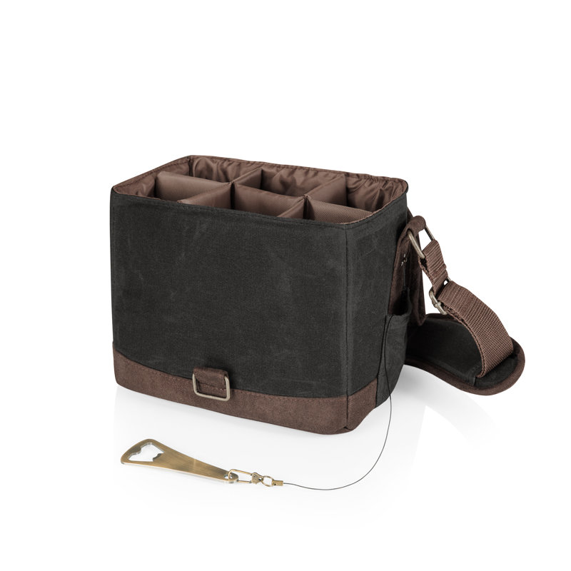 Beer Caddy Cooler Tote with Opener, Black/Brown
