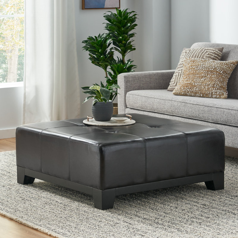 Repose-pieds cocktail en cuir capitonné Afsheen, Noir