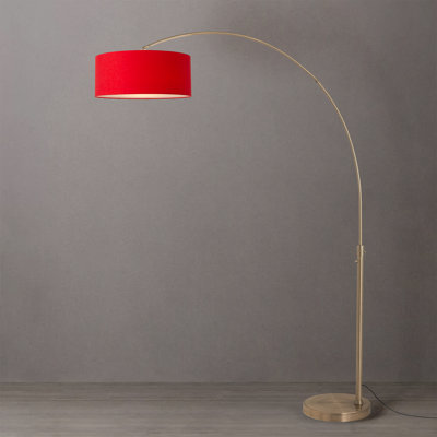 Float 92" Arc Lamp - Weathered Brass, Steel Base, Crimson Red Linen Shade, Dimmable, Bulb Included