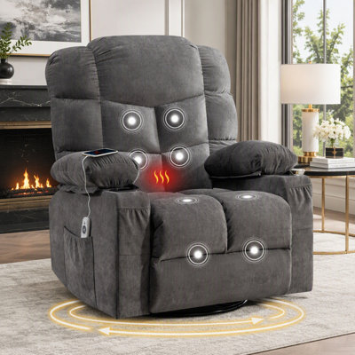 Fauteuil inclinable pivotant massant surdimensionné avec chauffage lombaire et chargement USB pour un confort optimal dans votre salon