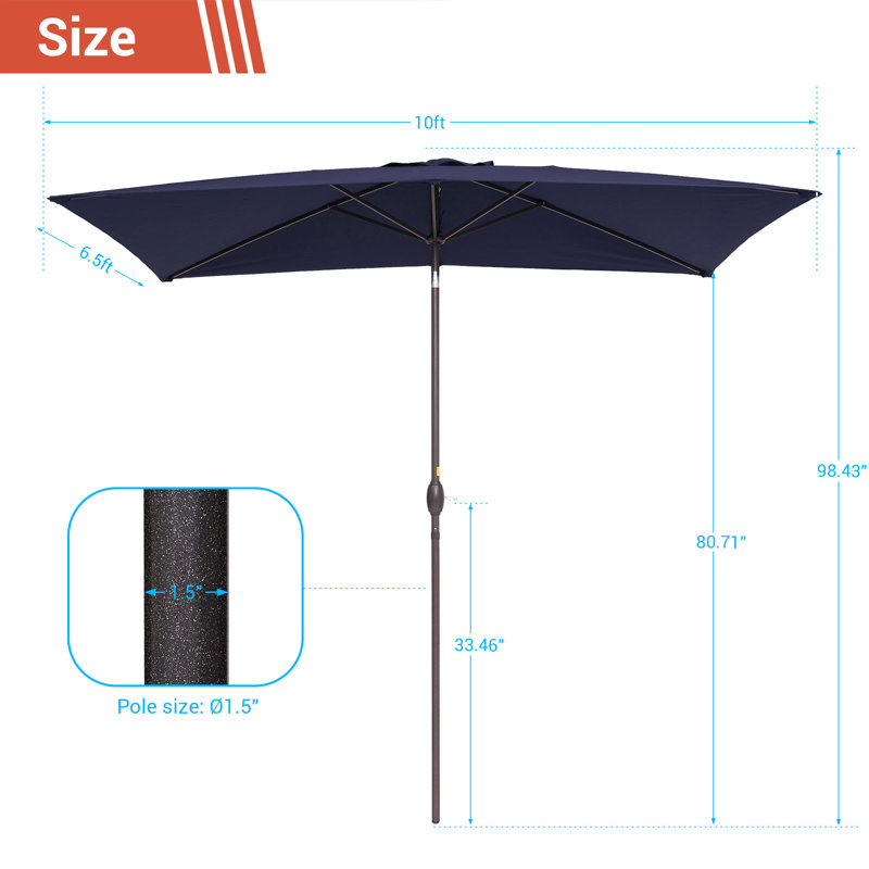 Parasol de marché rectangulaire 10 pi x 6,5 pi Aldershot, Bleu marine