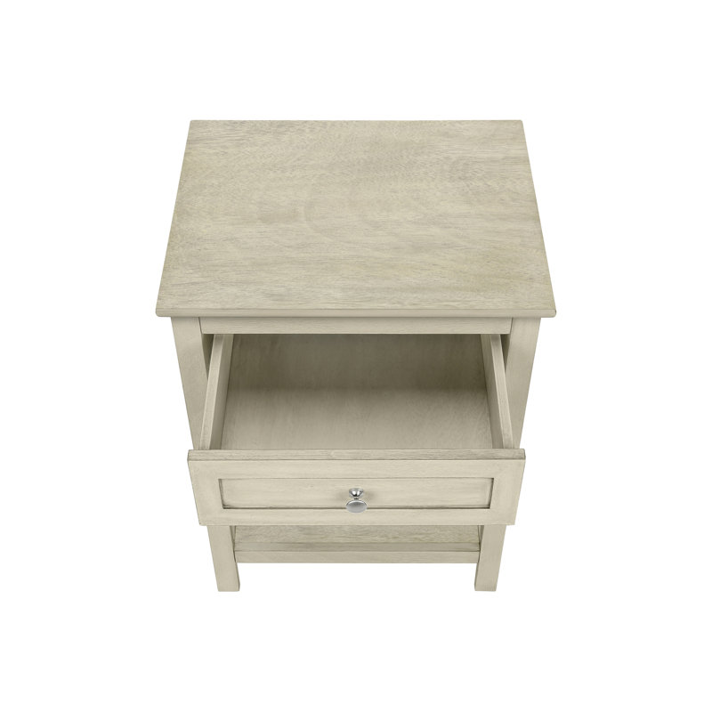 Table d'appoint transitionnelle avec tablette inférieure et rangement en blanc antique 2 pour chambre à coucher