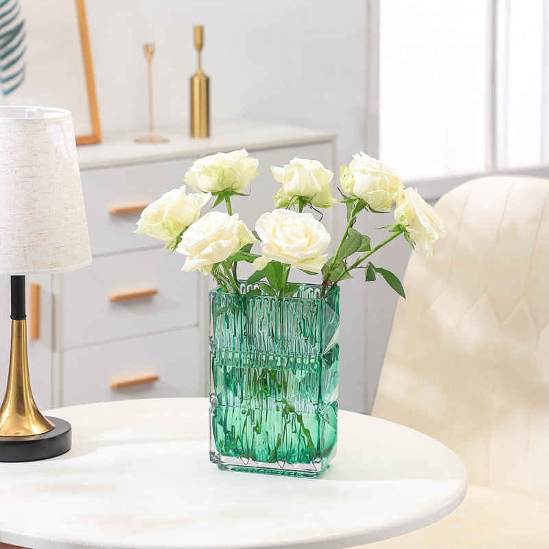 Vase en cristal, vase en verre ambré pour fleurs, petit vase en verre, vase à fleurs en verre, vase en verre robuste pour salon, chambre à coucher, table de salle à manger, bureau, manteau de cheminée, mariage, centres de table, 7,9 pouces