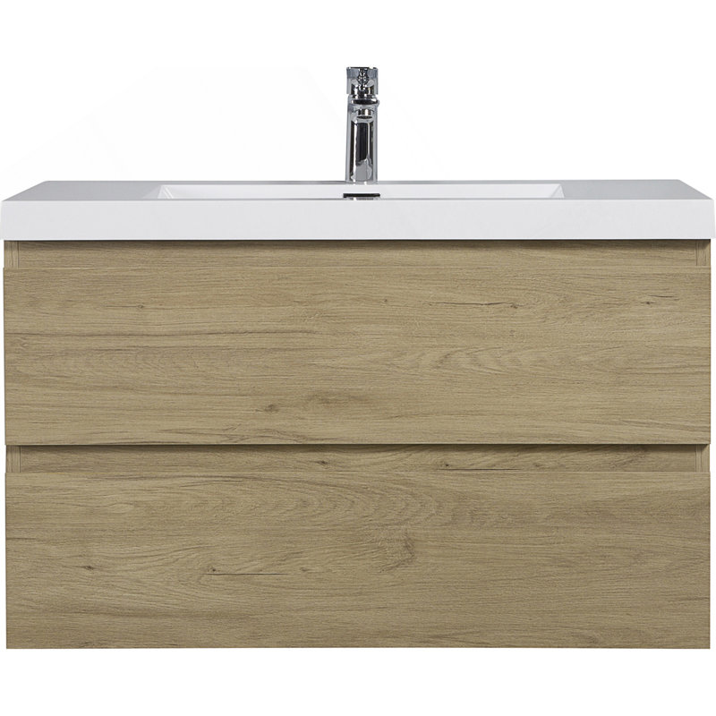 Meuble-lavabo flottant 36 po avec lavabo, meuble-lavabo mural moderne 36 po avec lavabo en résine et tiroirs à fermeture en douceur