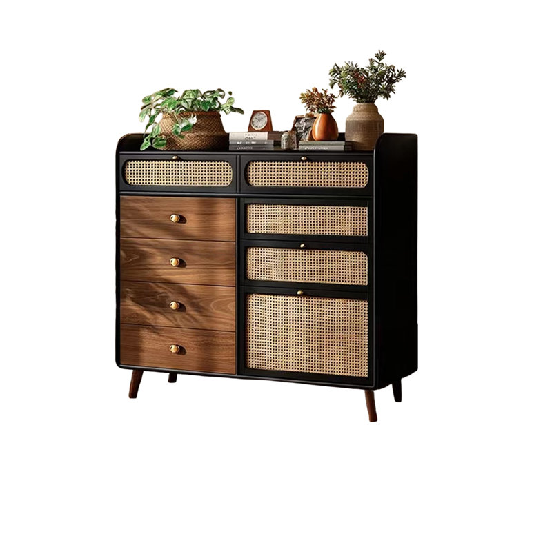 Wabi-sabi style solid wood rattan door sideboard