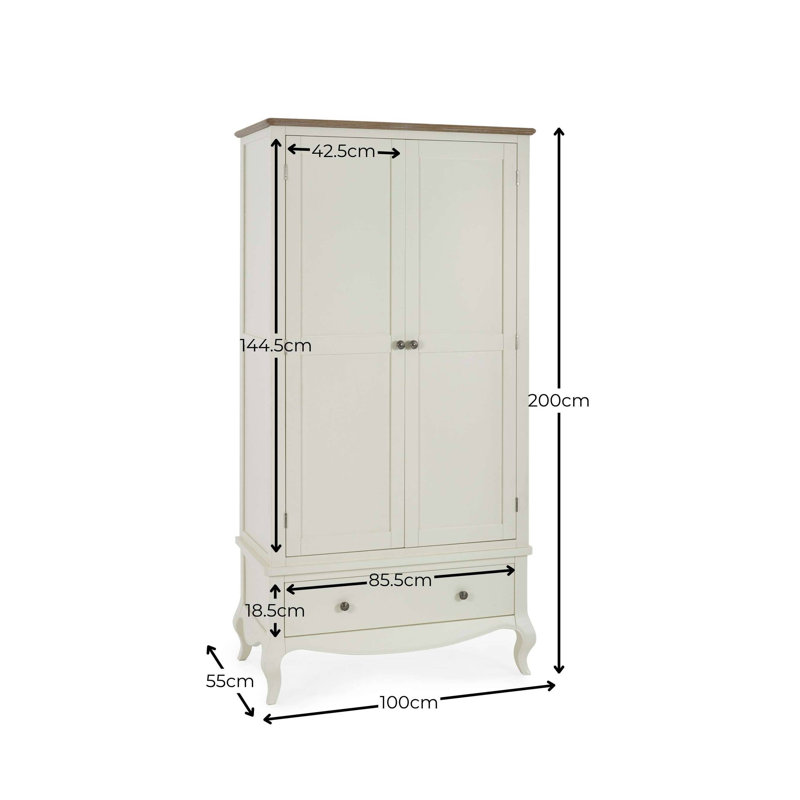 Satilla 2 Door Wardrobe, Ivory/Limed Oak