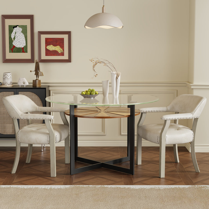 LUMERA Collection Tufted Arm Dining Chair Cream White, Cream White, Granite Green