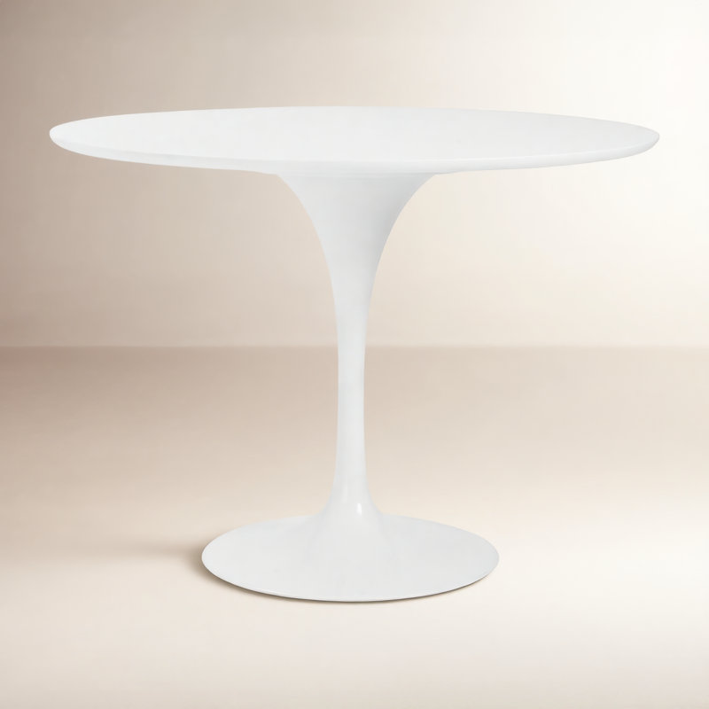 Flow Round with Steel Base Dining Table, White/White