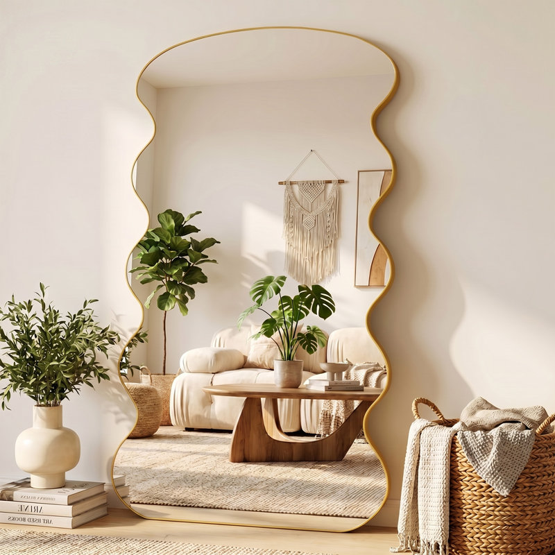 Miroir surdimensionné arqué en métal surdimensionné, Doré, 44 po x 82 po