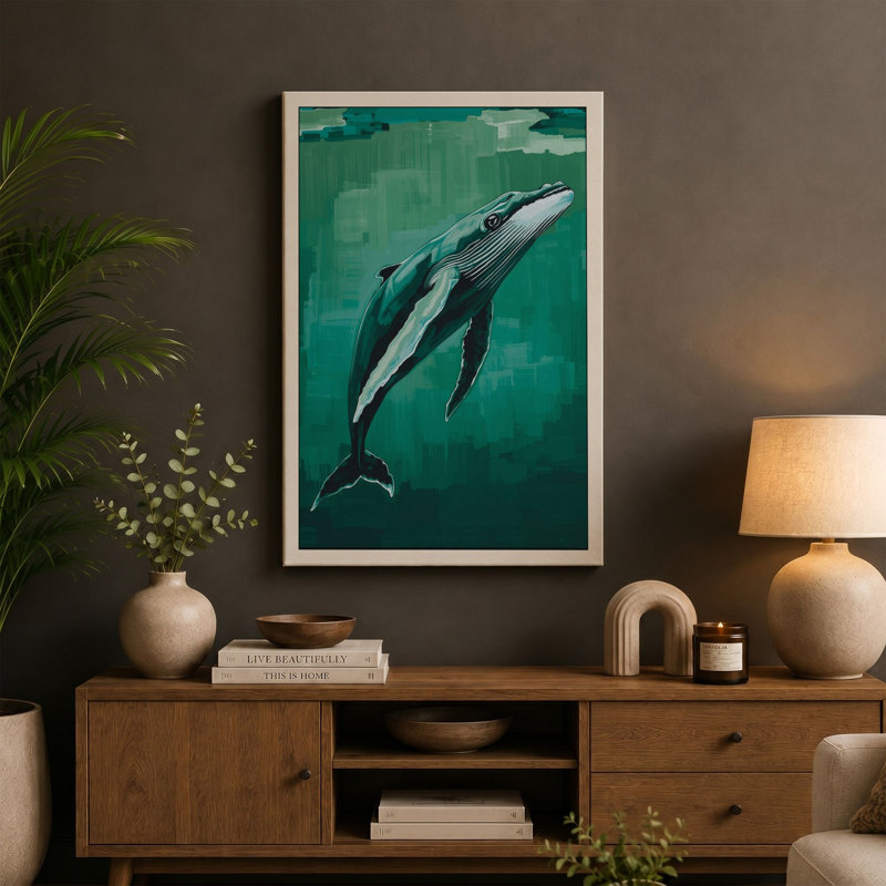 Whale in Motion Coastal - Wrapped Canvas, 36x24 - 91.4 x 61.0 cm, Black Border