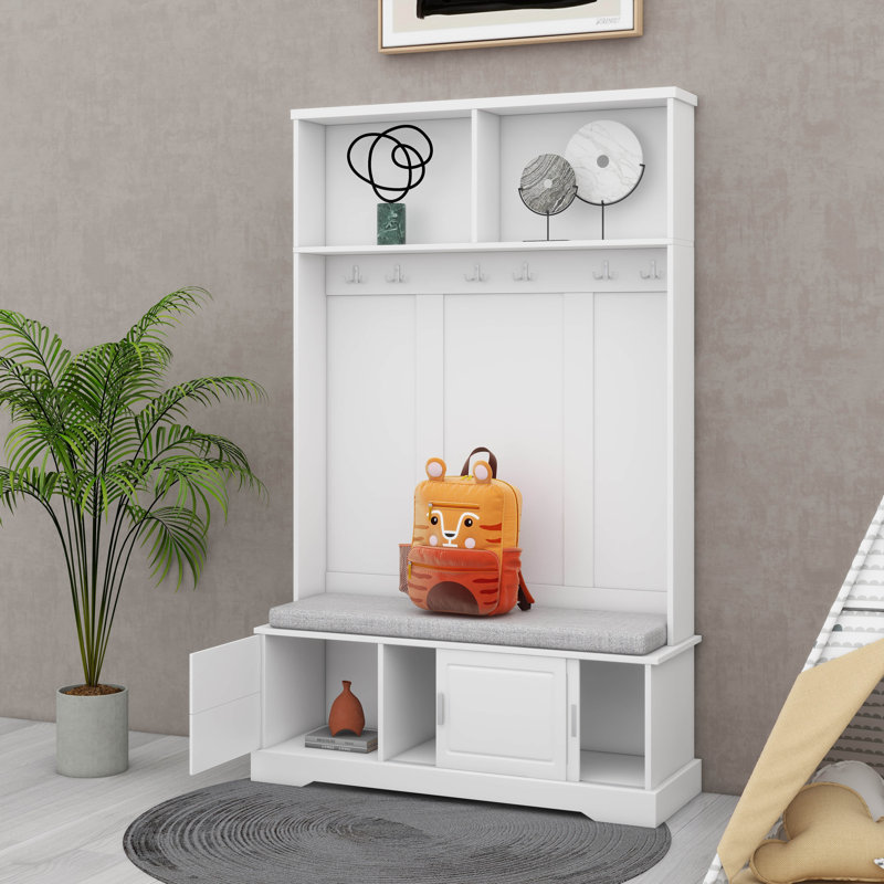 Portemanteau multifonctionnel avec 6 crochets et poignées argentés, Blanc