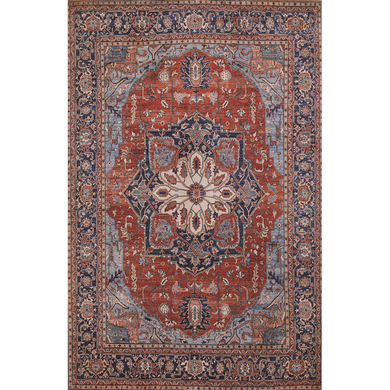 Geetha Oriental Red/Blue Area Rug, Rectangle 7'6" x 9'6"