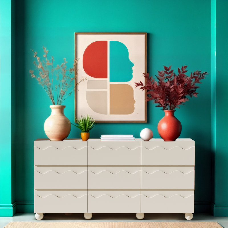 9 Drawer 63" W Circular Ripple Dresser, Milky white