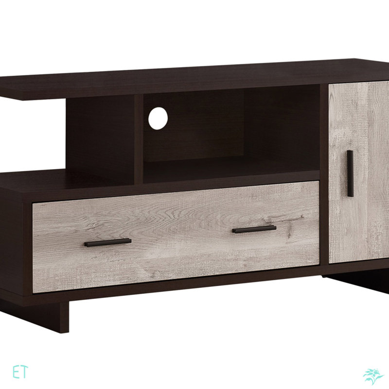 Meuble télé, 48 po, console, meuble multimédia, armoire de rangement, tiroirs, salon, chambre à coucher, stratifié brun, contemporain, moderne
