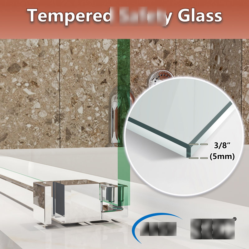 5/16 po  Porte de baignoire semi-coulissante en verre trempé transparent de 8 à 56 l x H 60 mm de 8 mm, roulettes en acier inoxydable, rouille, porte d'installation personnalisable avec verre, revêtement, ajustement réglable antirouille,