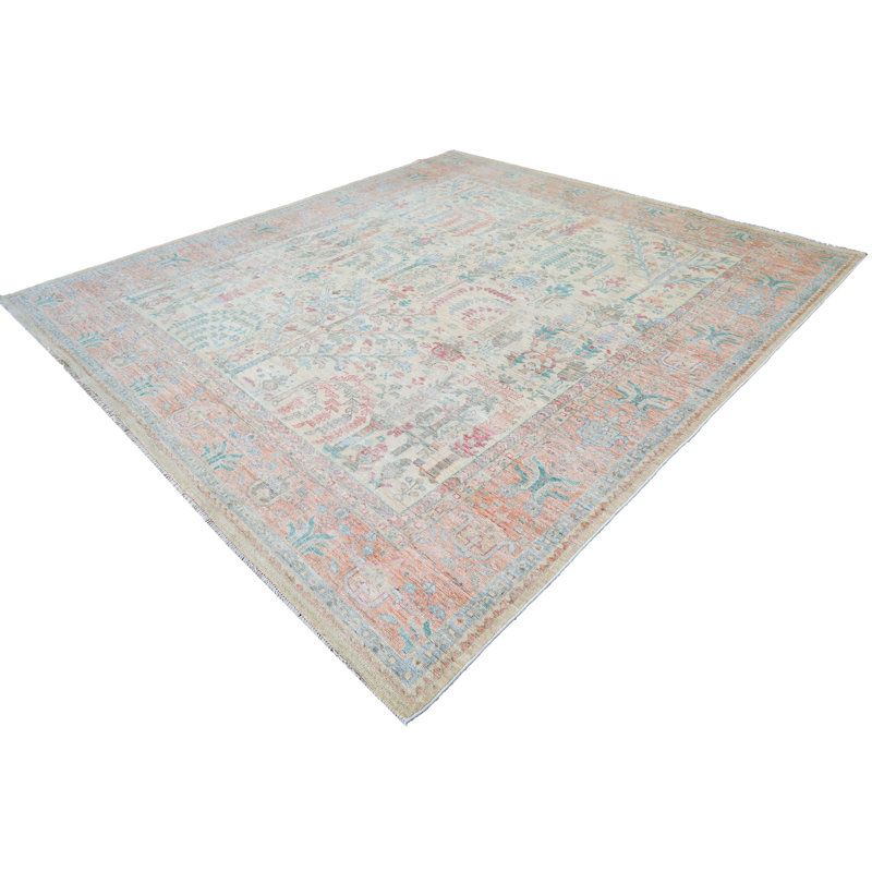 Tapis blanc et orange noué à la main de haute qualité