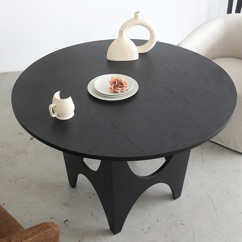 Vintage black solid wood round dining table, 29.52"H x 47.24"L x 47.24"W