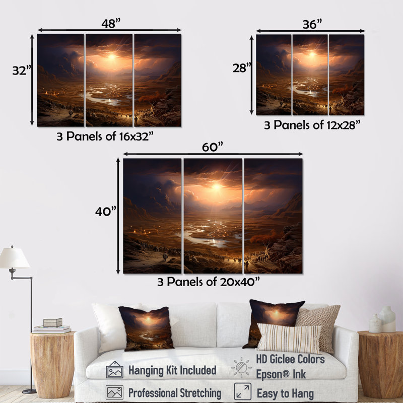 «Judaism Moses Desert Journey Mirage» - ensemble d'art mural sur toile, Toile tendue, H 32 po x l 48 po x P 1 po