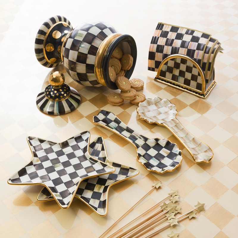 Courtly Check Hand-Painted Ceramic Spoon Rest with Gold-Lustre