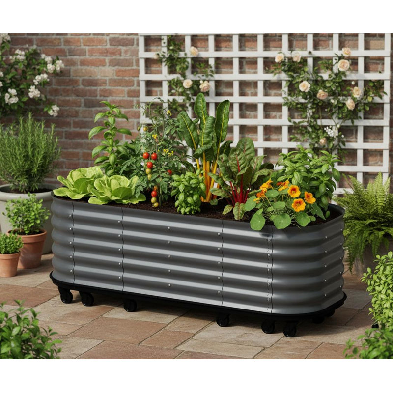 Lit de jardin surélevé à auto-arrosage, avec roues verrouillables et réservoir d'eau, 19.7" H x 94.5" W x 23.6" D, Gris