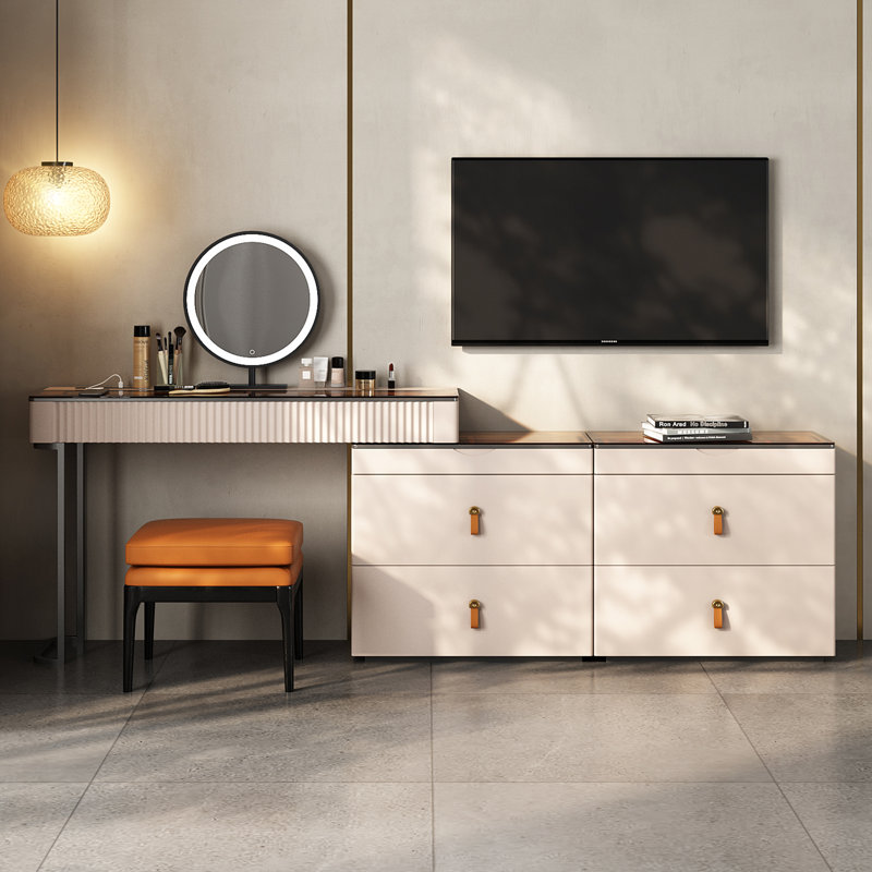 Dressing Table with Mirror, Pale Pink/Grey