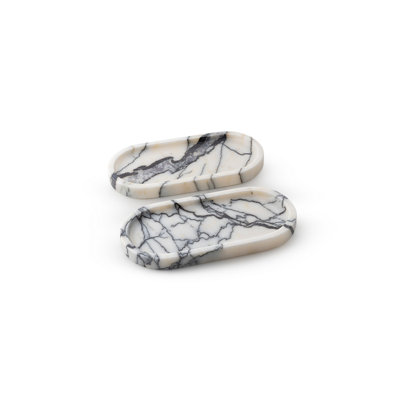 Ensemble de 2 assiettes élégantes, blanc SICILY LILA MARBLE, 9,8 po x 4,7 po x 0,8 po | Marbre 100% naturel, parfait pour servir et exposer | Ajout élégant à la cuisine, à la salle à manger et aux réceptions