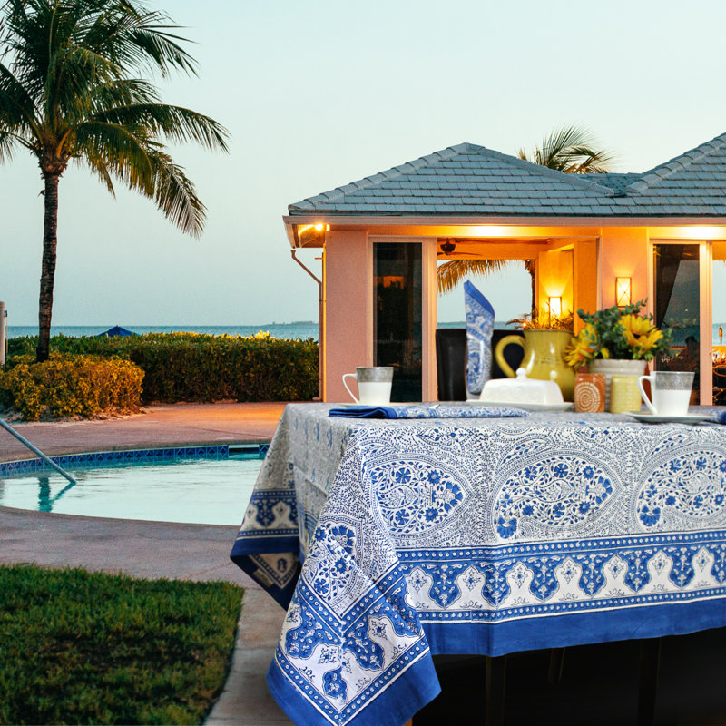 Block Print Cotton Floral Paisley Tablecloth Collection, 72" x 72"
