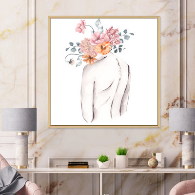 Silhouette de femme avec fleurs rouges et mauves, reproduction d'art sur toile Glam