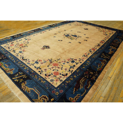 Lovely Floral Design in a Special Beige Background Antique Chinese Peking Rug