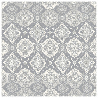 Gray Detailed Damask Shower Curtains Extra Long